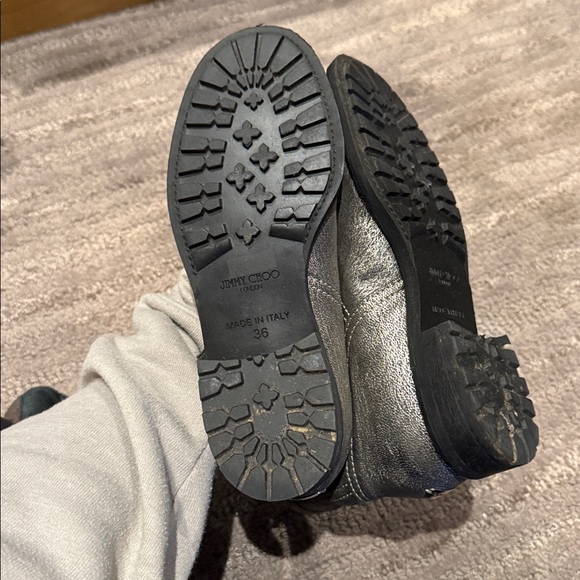 Jimmy Choo Youth Biker Boots in Textured Metallic Leather - Picture 4 of 6